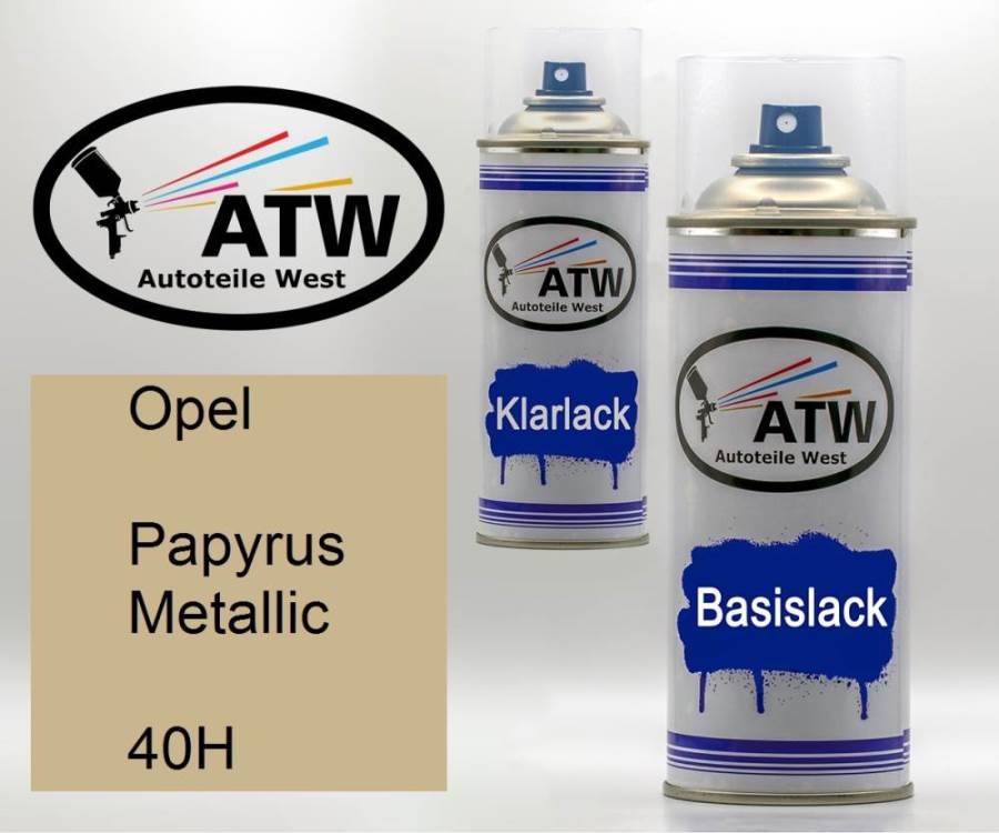 Opel, Papyrus Metallic, 40H: 400ml Sprühdose + 400ml Klarlack - Set, von ATW Autoteile West.